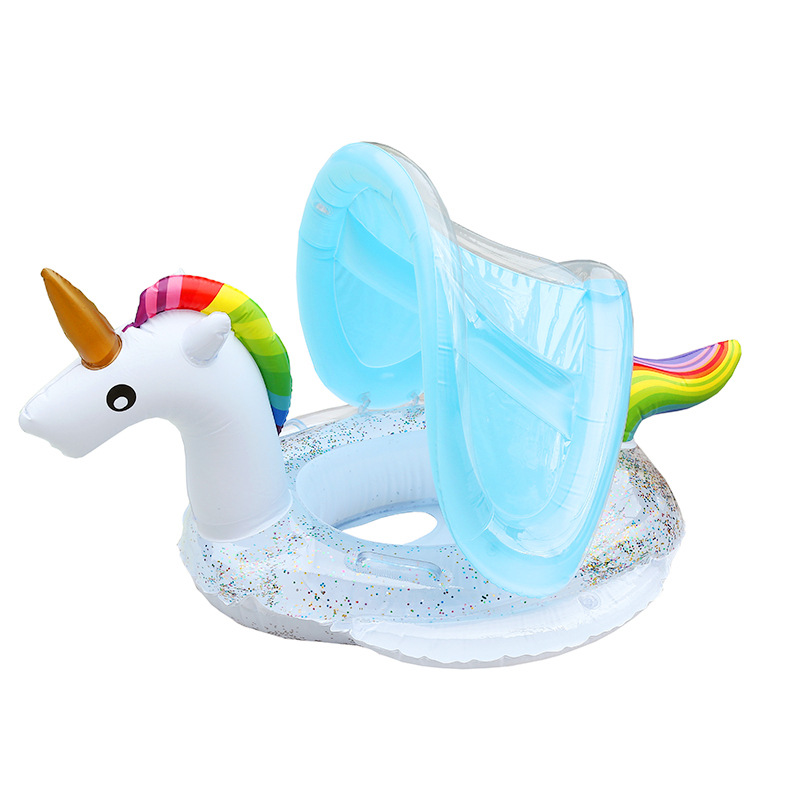 Spot supply ins inflatable with awning sequins unicorn Firebird seat ring children swimming ring seat ring