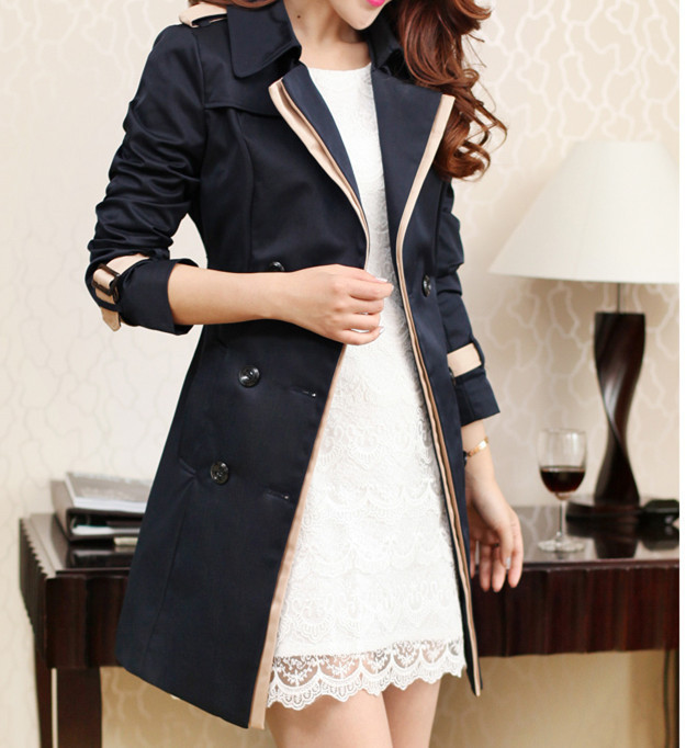 European station 2019 women's coat Amazon color matching Korean double-breasted trench coat AliExpress explosion fashion coat wish