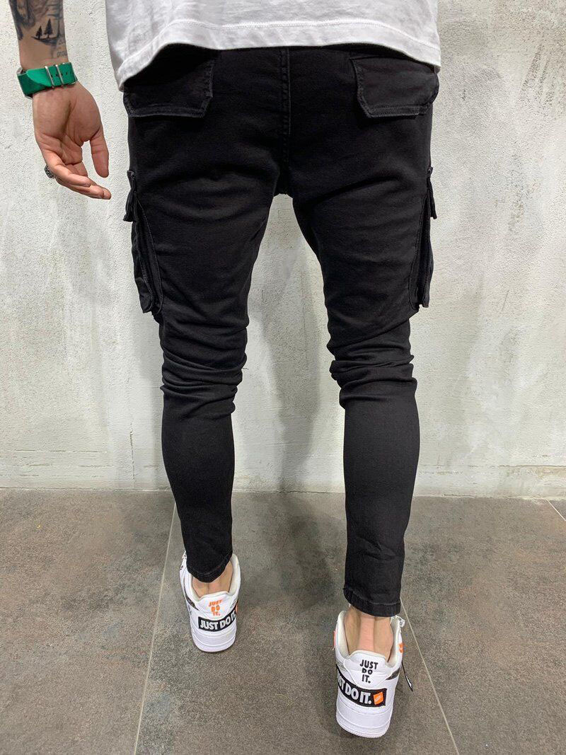 2020 European and American men's multi-pocket ripped stretch skinny jeans high quality Denim overalls men's New