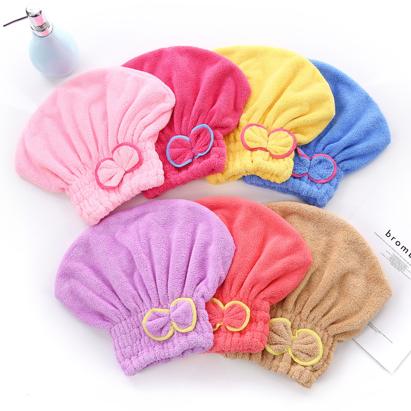 High Density Coral Fleece Dry Hair Cap Bow Coral Fleece Princess Cap Encryption Long Fleece Shower Cap Soft Absorbent Cap