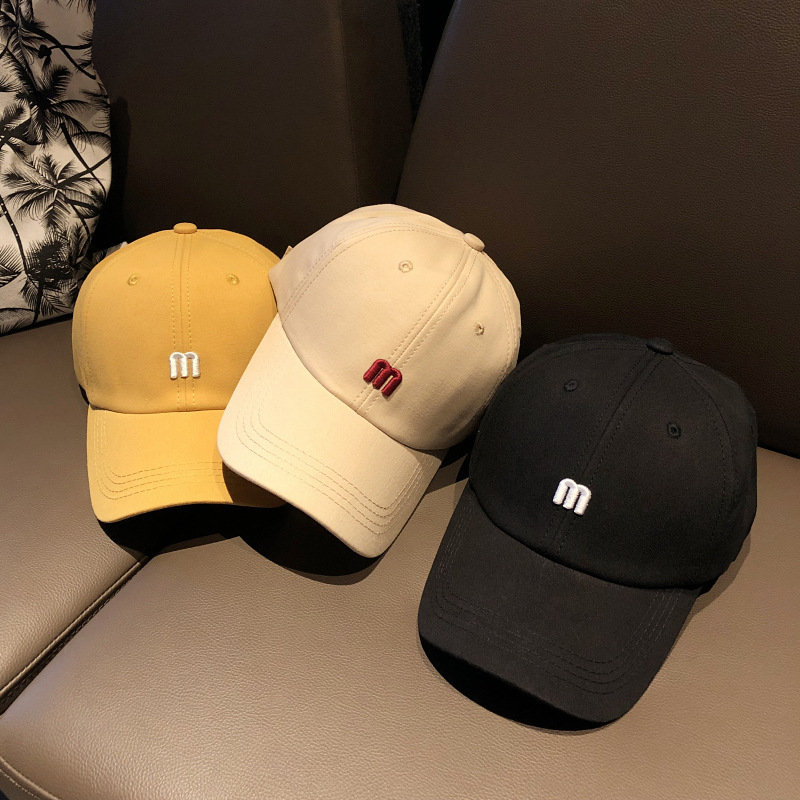 ins Hat Women's Summer Fashion Simple M Letter Embroidered Baseball Cap Men's All-match Curved Cornice Sunshade Hat Korean Style Cap