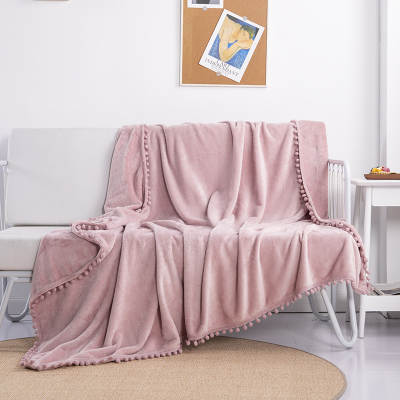 Cross-border direct supply flannel tassel ball solid color blanket sofa dormitory blanket gift air conditioning blanket wholesale