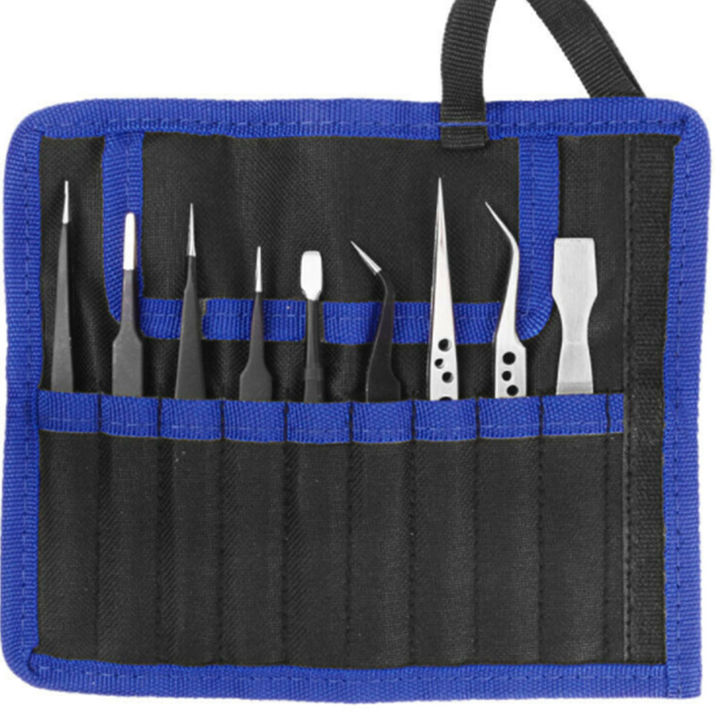 Canvas bag stainless steel 9 pieces suit tweezers pointed elbow tool Bird's Nest clip grafting eyelash tweezers