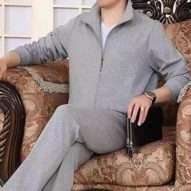 Middle-aged and Elderly Sports suit Men's plus size and Dad Clothes Spring and Autumn Middle-aged Casual Sweatshirt Sportswear Two-piece Set