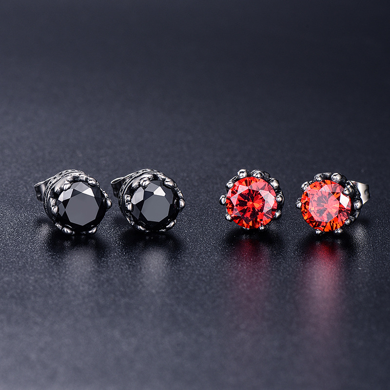 Titanium steel European and American fashion Men's stud earrings titanium steel inlaid zirconium paw stud earrings punk hip hop style stainless steel jewelry wholesale