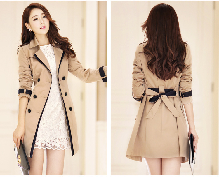 European station 2019 women's coat Amazon color matching Korean double-breasted trench coat AliExpress explosion fashion coat wish