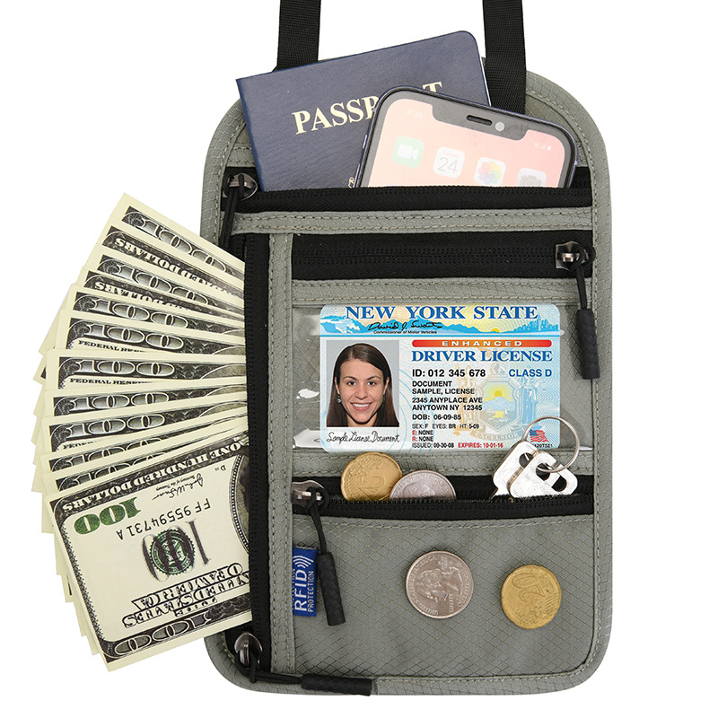 Amazon multi-function neck hanging passport bag RFID slung shoulder storage bag overseas ticket certificate protective cover