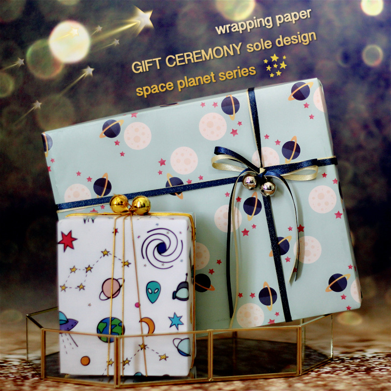 Universal Glossy Coated Paper Gift Paper Space Star Star Boys and Girls Birthday Gift Wrapping Paper Book Cover