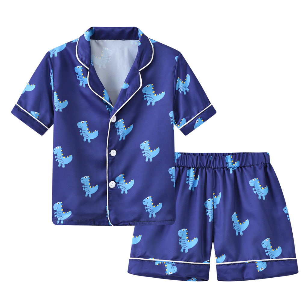 Children's Home Clothes Summer New Children's Pajamas Short-sleeved Shorts Set Baby Boys and Girls Air Conditioning Clothes Cardigan Thin
