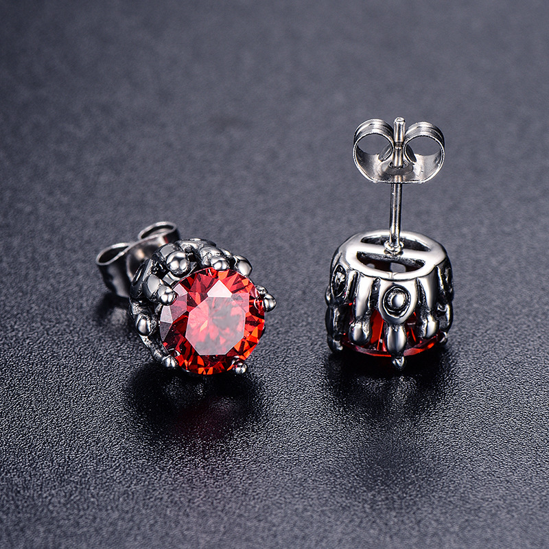 Titanium steel European and American fashion Men's stud earrings titanium steel inlaid zirconium paw stud earrings punk hip hop style stainless steel jewelry wholesale