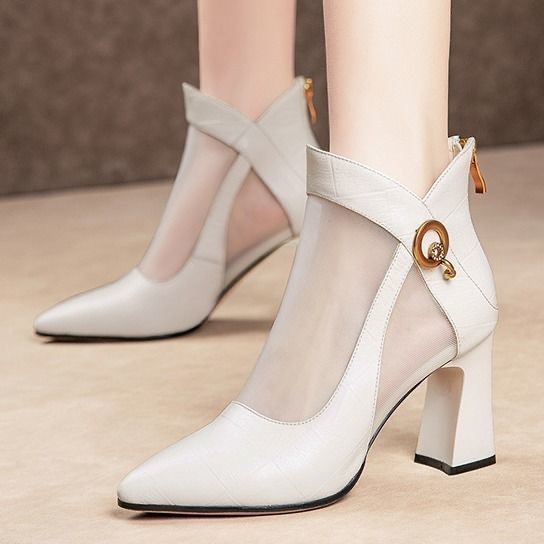 2023 summer new sandals women thick with Korean high heels pointed net boots sandals women fashion shoes a generation of hair
