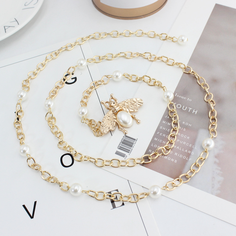dress Beaded Hook Women's Waist Chain Korean Sweet Fashion Pearl Decorative Metal Belt Nine One-Piece Hair
