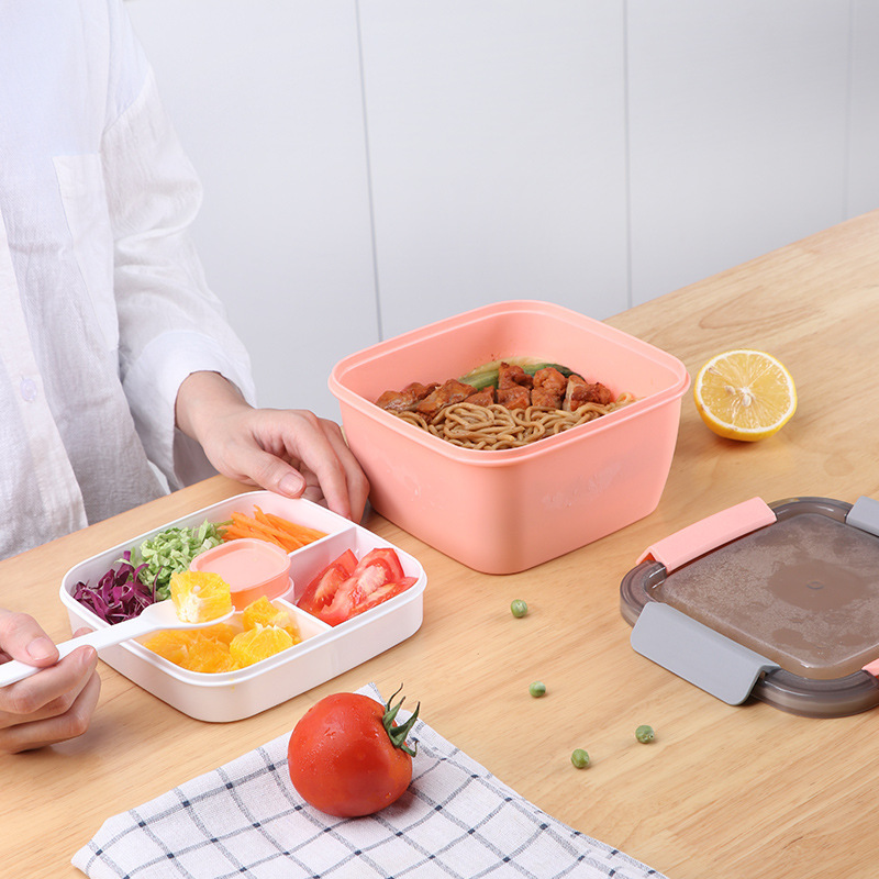 Nordic-style double-layer plastic lunch box small compartment lunch box student portable microwave oven available fresh-keeping box