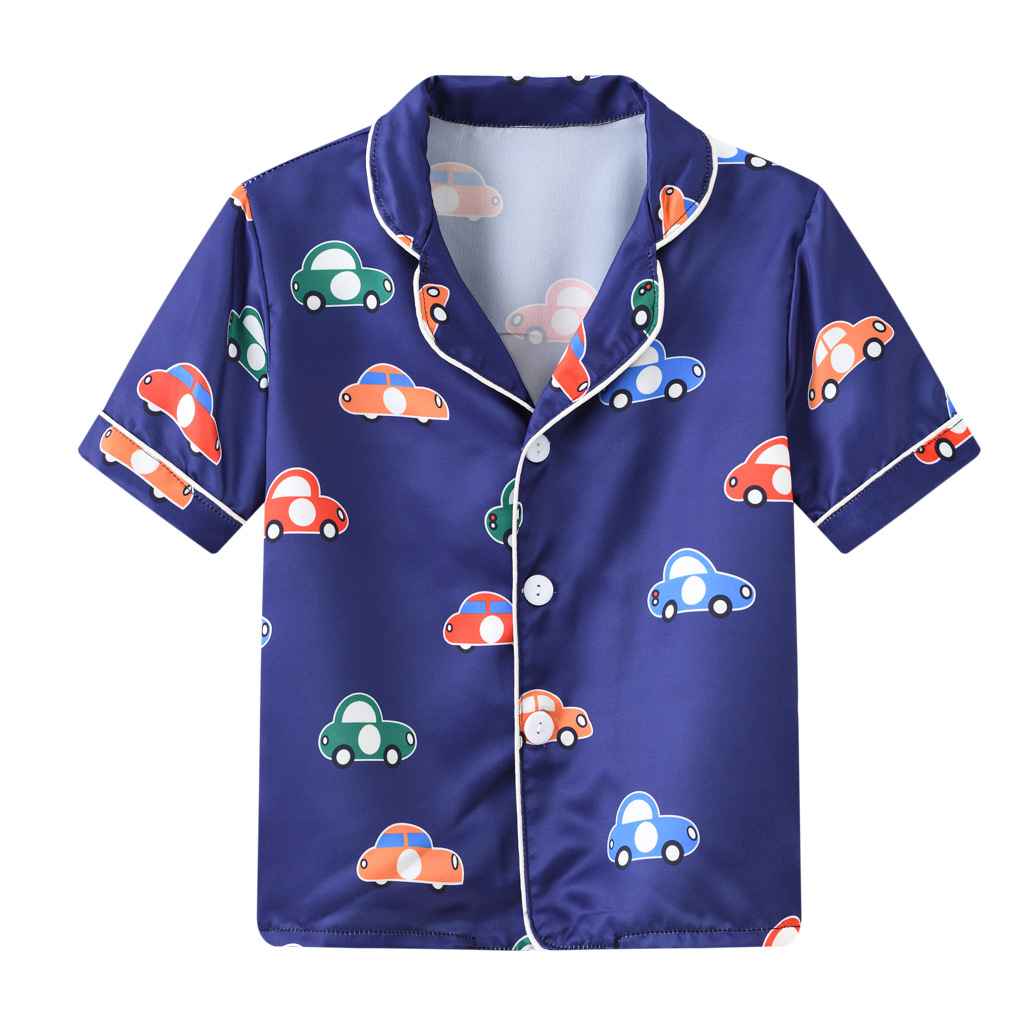 Children's Home Clothes Summer New Children's Pajamas Short-sleeved Shorts Set Baby Boys and Girls Air Conditioning Clothes Cardigan Thin