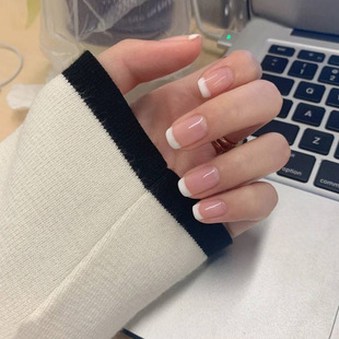 Jelly Powder French White Fake Nail Patch Jelly Gel Nail Nail Nail Nail Piece Simple Wear Nail Short Wholesale