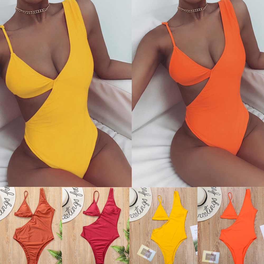 Cross-border Europe and the United States New One-piece Solid Color Triangle Cup Sexy Swimwear Bikini Foreign Trade AliExpress Explosions Women's Swimwear