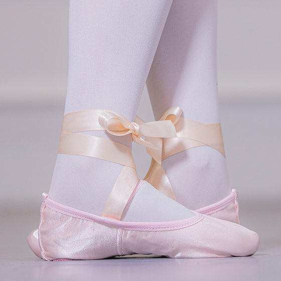 Ribbon ballet shoes toe indoor yoga practice shoes lace-up body shoes adult satin dance soft bottom two soles
