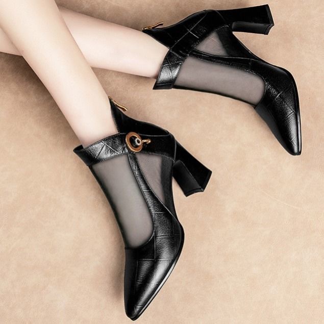 2023 summer new sandals women thick with Korean high heels pointed net boots sandals women fashion shoes a generation of hair