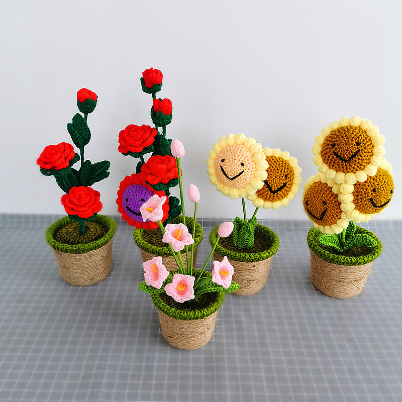 Little Red Riding Book Same Style Hand-woven Interior Decoration Decoration Hand Hook Wool Simulation Flower