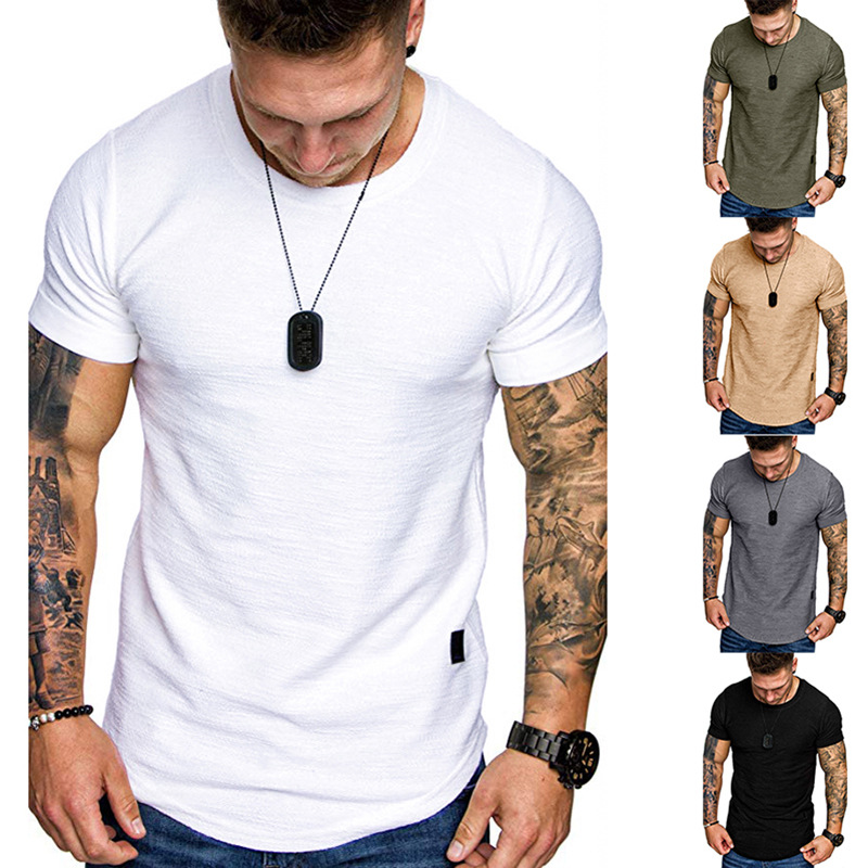 Short-sleeved T-shirt Men's 2023 New Summer Slub Cotton T-shirt Foreign Trade European Size Sports Casual T-shirt Men's Base Top