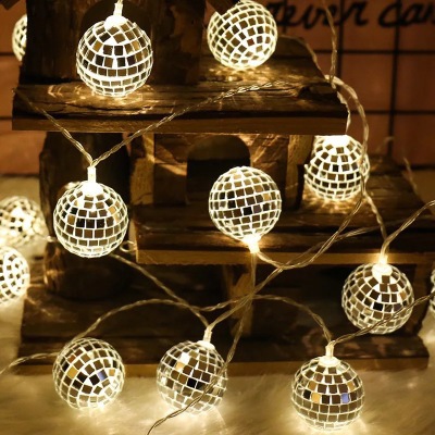 LED Mirror Ball Light String Diameter 4cm Ballroom Decorative Lights Festival Lights Nordic Style Decorative Hanging Lights