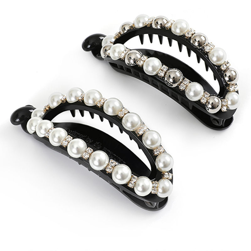 Fermaglio per capelli ovale cavo con strass di perle alla moda coreana, accessori per capelli all'ingrosso, fermaglio per coda di cavallo per adulti, grande fermaglio a torsione, fermaglio con impugnatura all'ingrosso_voghion.com