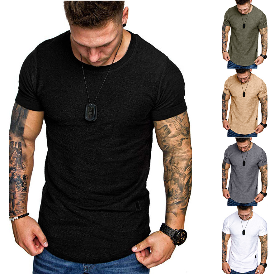 2020 Summer new foreign trade wholesale European code fashion solid color round neck slim men's short sleeve T-shirt T159