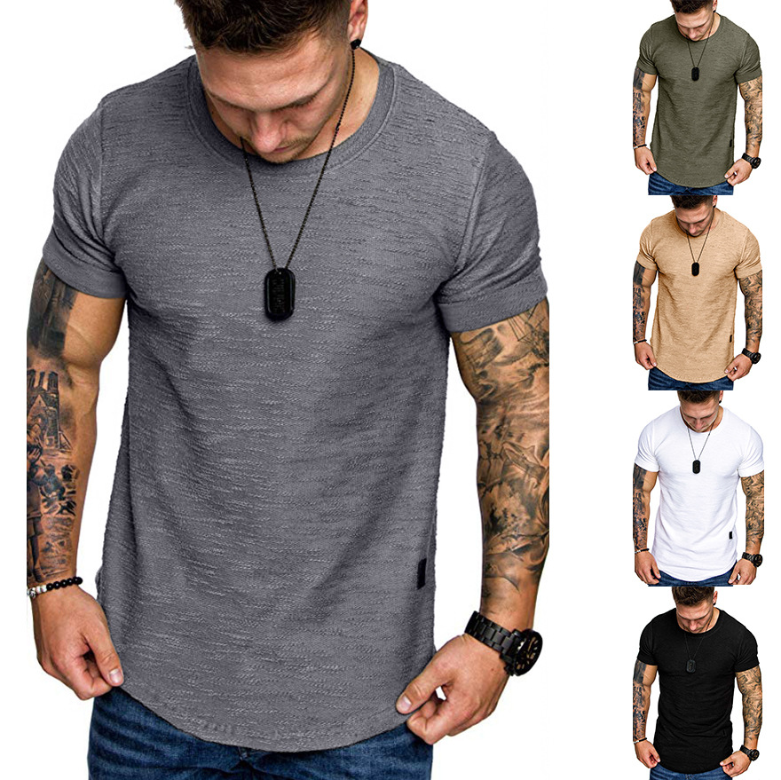 2020 Summer new foreign trade wholesale European code fashion solid color round neck slim men's short sleeve T-shirt T159