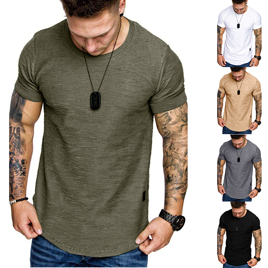 2020 Summer new foreign trade wholesale European code fashion solid color round neck slim men's short sleeve T-shirt T159