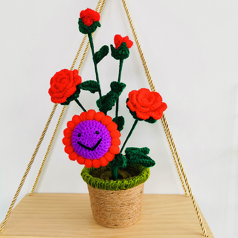 Little Red Riding Book Same Style Hand-woven Interior Decoration Decoration Hand Hook Wool Simulation Flower