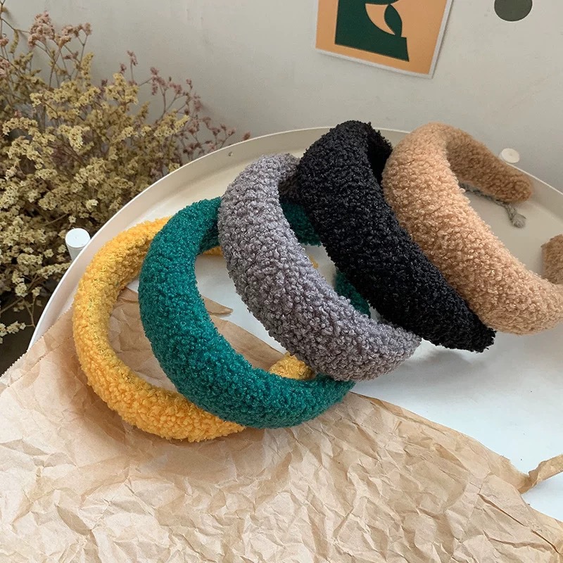 Autumn and Winter New Explosions Lamb Wool Wool European and American ins Sponge Wide Edge Light Plate Hair Hoop Head Hoop Pressure Hair Buckle for Women
