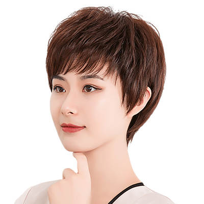 Wig women's short hair texture mother's short curly hair middle-aged and elderly real hair wig women's full real hair wig