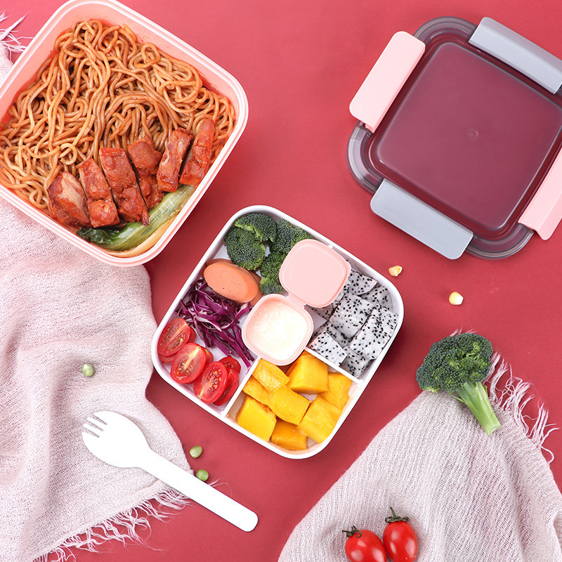 Nordic-style double-layer plastic lunch box small compartment lunch box student portable microwave oven available fresh-keeping box