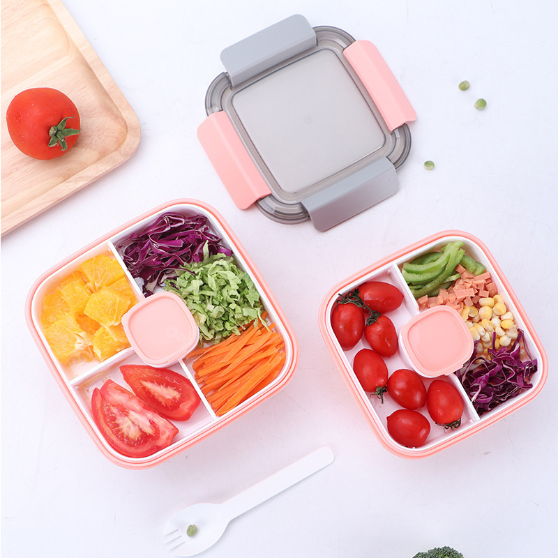 Nordic-style double-layer plastic lunch box small compartment lunch box student portable microwave oven available fresh-keeping box