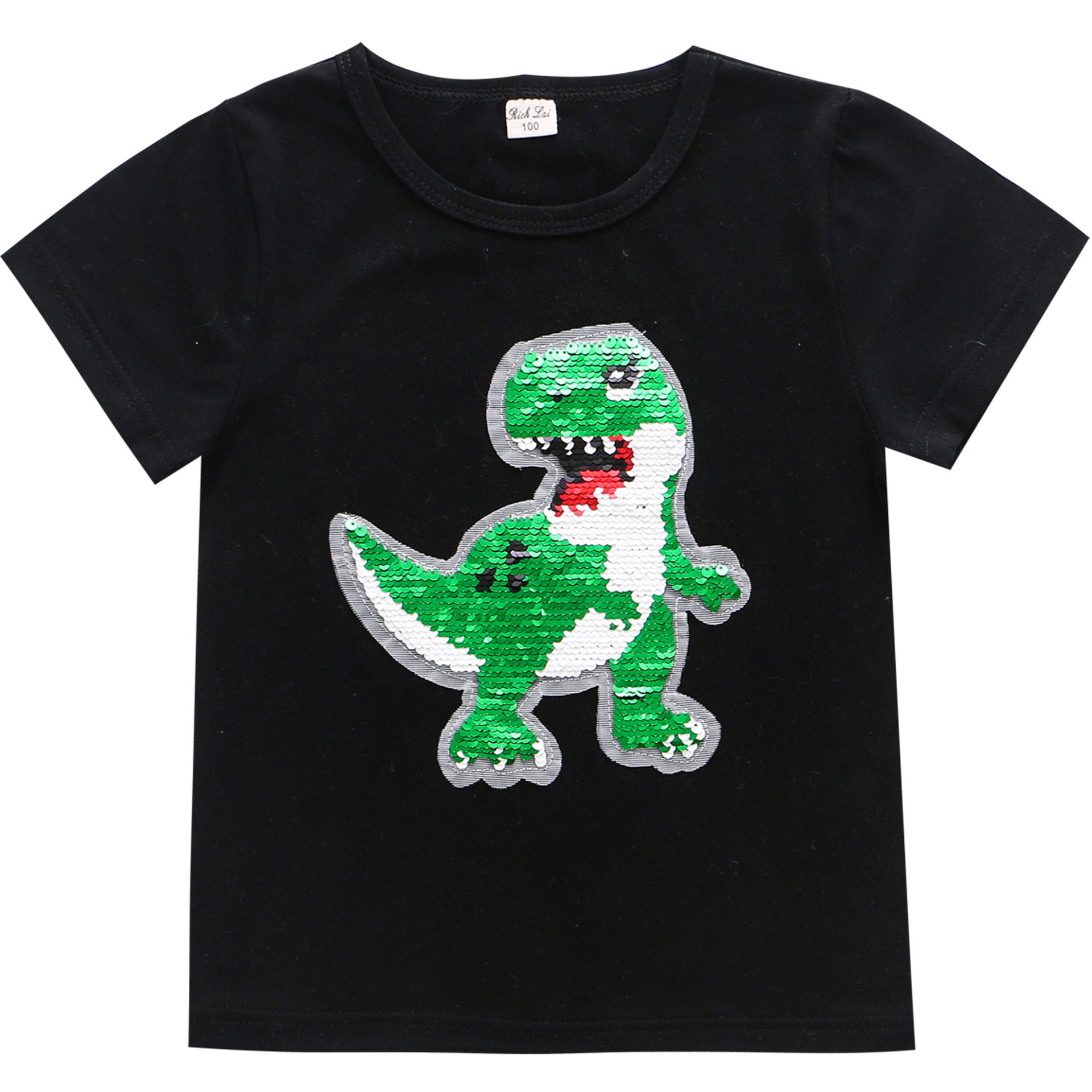 Children's summer new boys' sequined short-sleeved T-shirt ice porcelain cotton flip color-changing top round collar fashion one-piece delivery