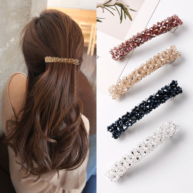 Korean style jewelry flash diamond hair clip Crystal fishing line woven side clip exquisite clip spring clip hair accessories wholesale