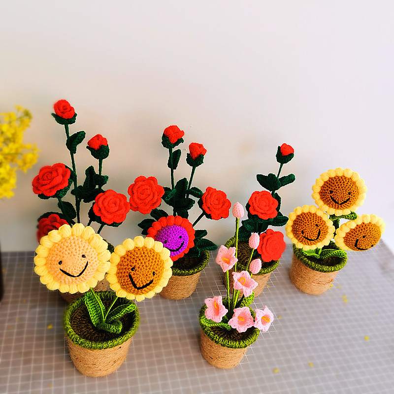 Little Red Riding Book Same Style Hand-woven Interior Decoration Decoration Hand Hook Wool Simulation Flower