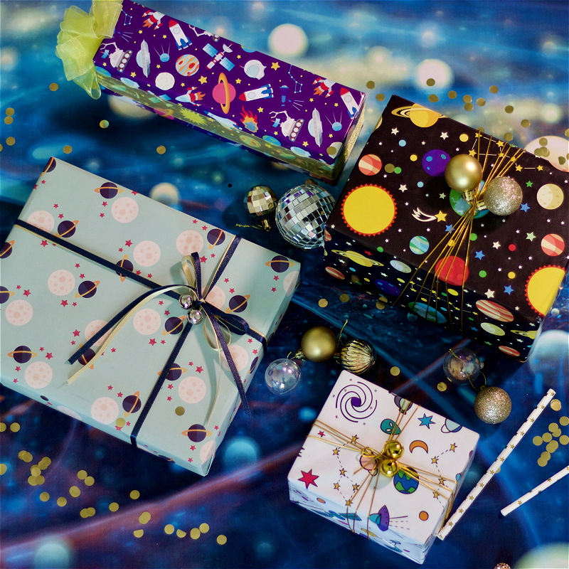 Universal Glossy Coated Paper Gift Paper Space Star Star Boys and Girls Birthday Gift Wrapping Paper Book Cover