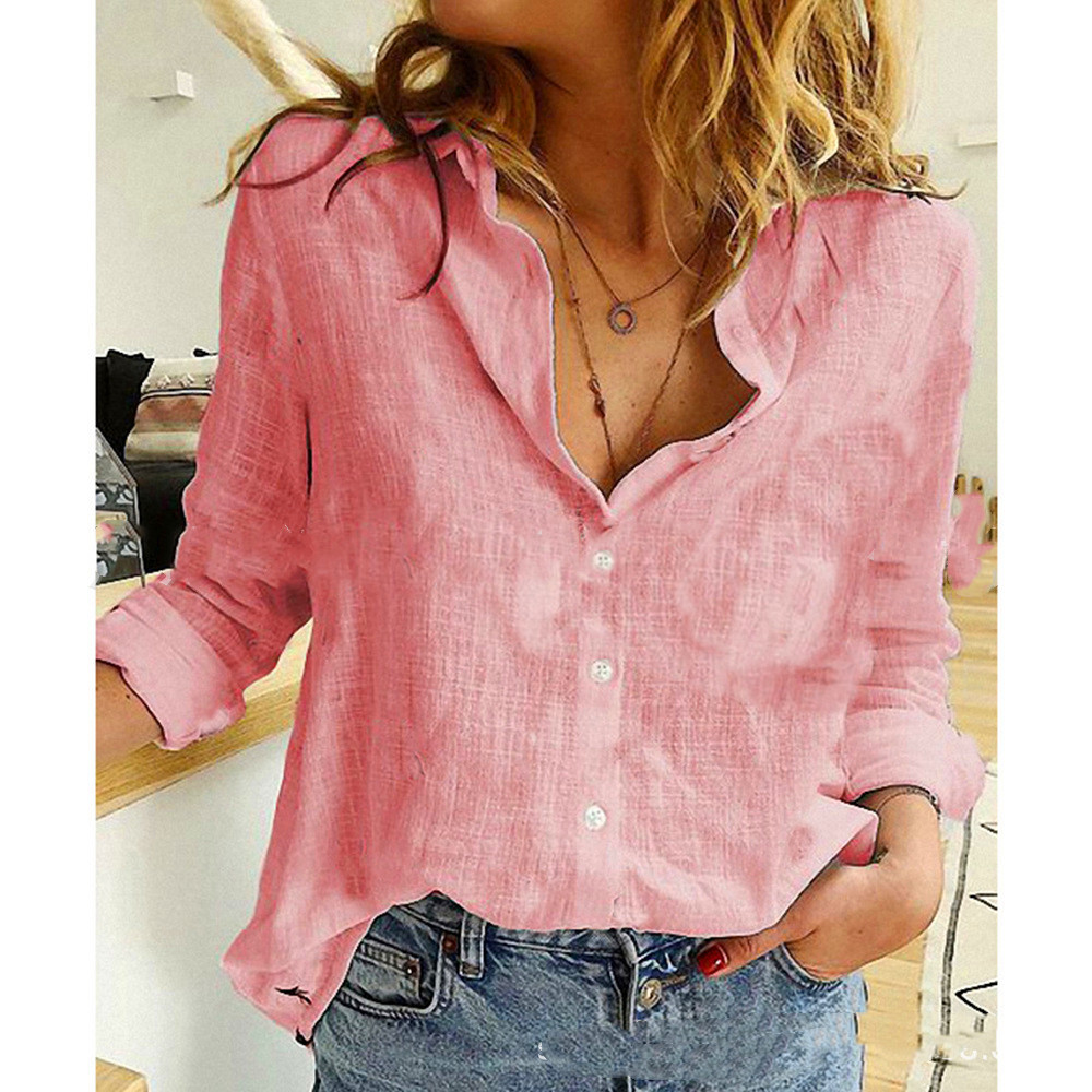 2023 spring and autumn yamazon ebay European and American solid color casual loose long sleeve linen shirt large quantity in stock