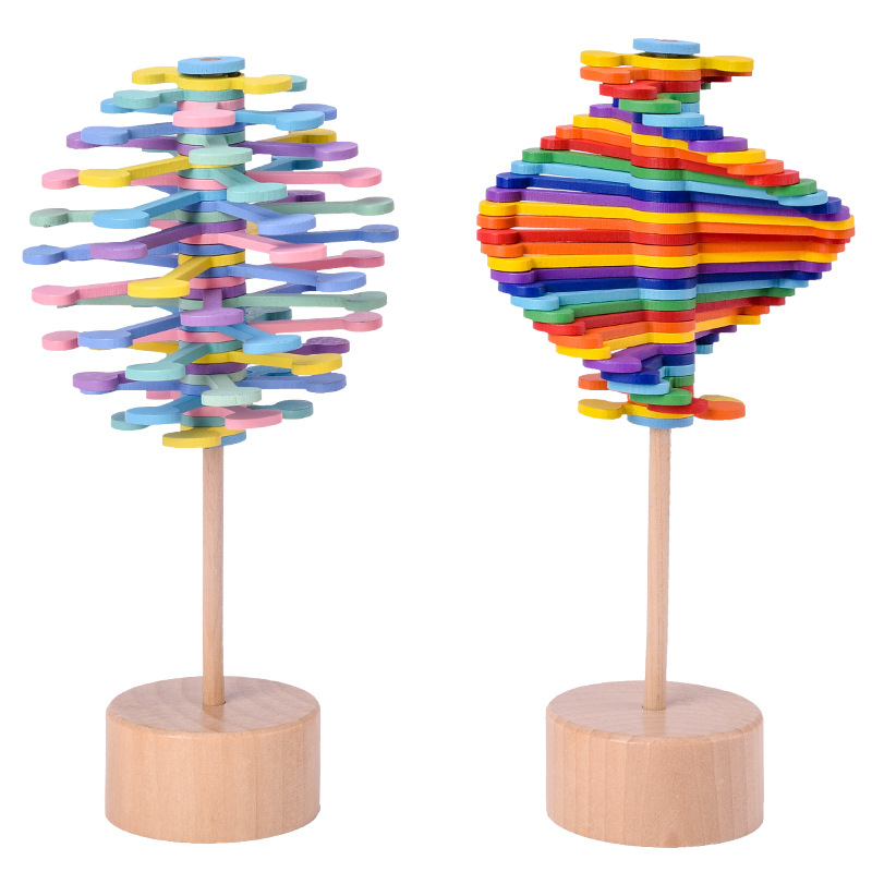 Wooden TikTok Same Rotary Lollipop Fisher Series Creative Office Ornaments Adult Decompression Decompression Toy