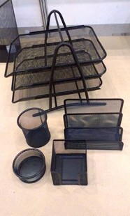 Multi-functional office metal black wire mesh Desktop Storage file tray Pen Holder letter clip needle note
