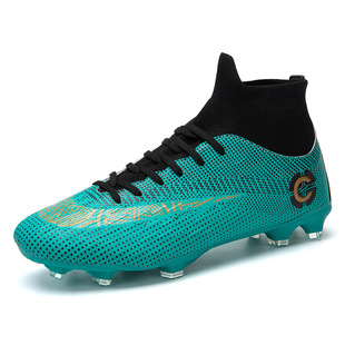 2039 High-top Football Shoes Men's and Women's Socks Mouth Foot Large Size Cross-border Leather Spike Crushed Nail Flat Training Shoes
