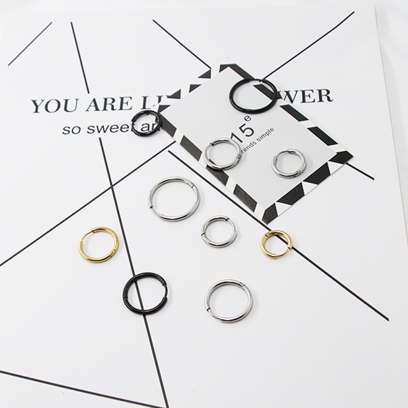 Earrings earrings titanium steel earrings thick thin coil male and female students with circle stainless steel earrings factory direct sales