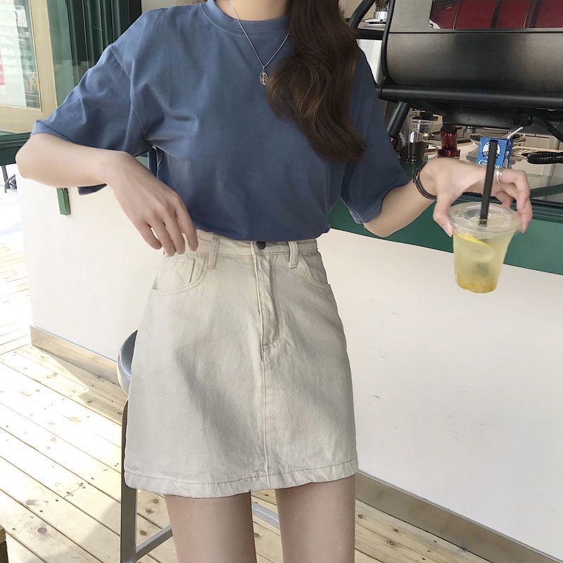 ins Black Denim Skirt Women's 2020 New Spring and Summer All-match High Waist A- line Hip Denim Skirt Women