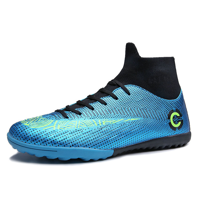 2039 High-top Football Shoes Men's and Women's Socks Mouth Foot Large Size Cross-border Leather Spike Crushed Nail Flat Training Shoes