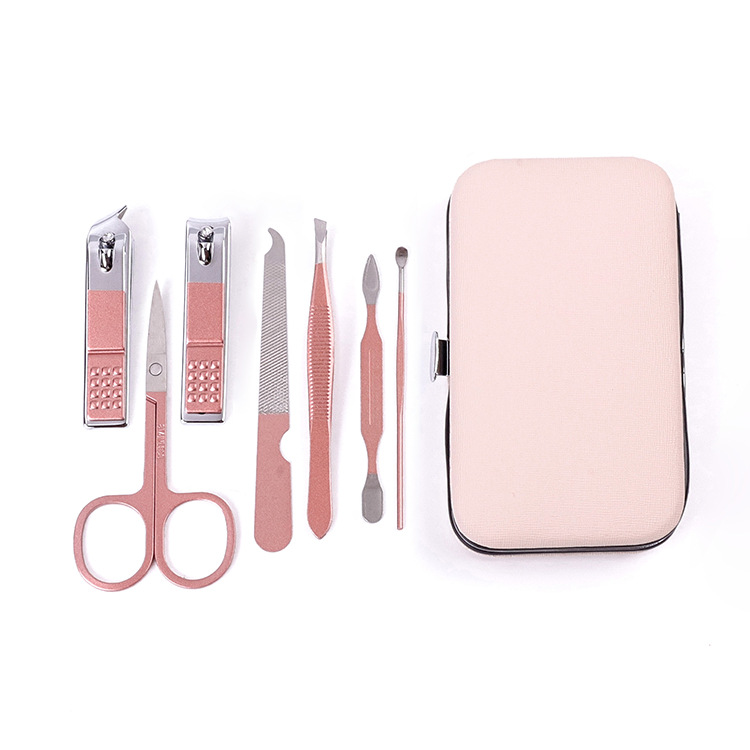 Rose gold chick nose pliers beauty nail art manicure pedicure knife kit nail clippers set 7-piece set of care tools full