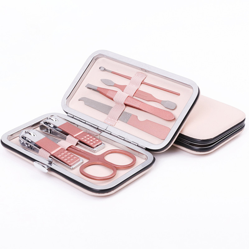 Rose gold chick nose pliers beauty nail art manicure pedicure knife kit nail clippers set 7-piece set of care tools full