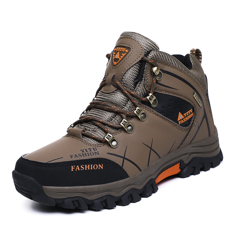 Autumn and Winter Men's Shoes Hiking Shoes Cotton Shoes High-top Leather Fleece-lined Thickened Warm Large Size Cross-border Outdoor Hiking Cross-country Shoes