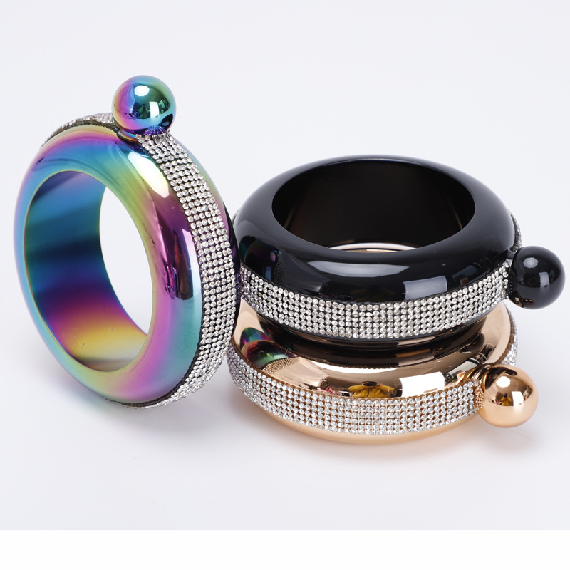304 stainless steel stick diamond bracelet hip flask ladies 3.5 oz round plated liquor bottle bracelet hip flask wholesale
