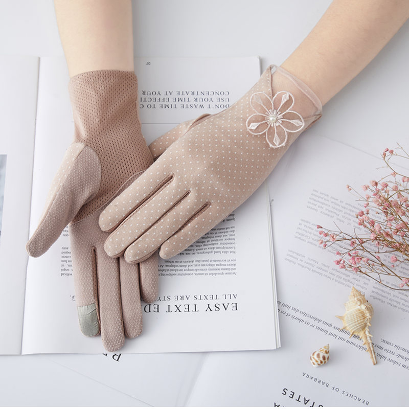 Factory direct women's thin summer non-slip touch screen gloves short cotton anti-ultraviolet elastic sunscreen gloves